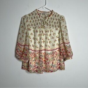 Fig and Flower Floral 3/4 Sleeve Blouse  Size Small New with Tags